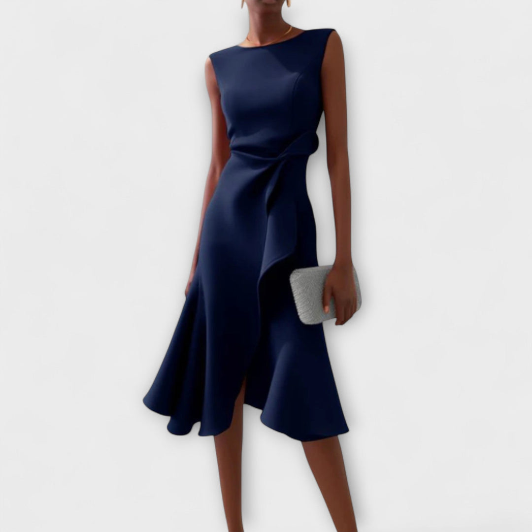 Sophia | Damen Elegantes ärmelloses Rüschen Midi Kleid