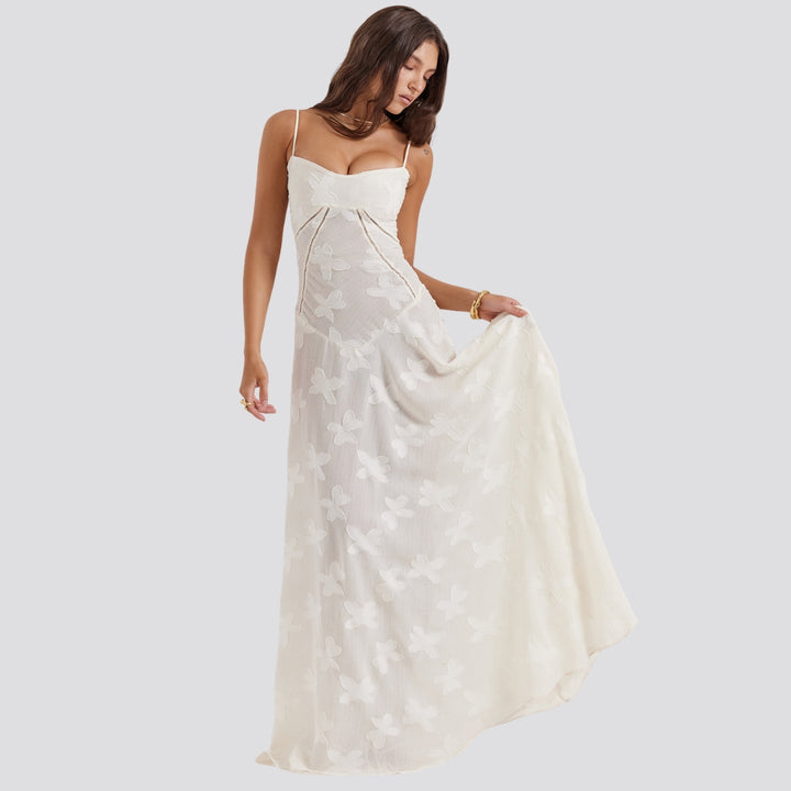 Maddy | Elegantes Damen-Maxikleid mit Spaghettiträgern & Blumenmuster