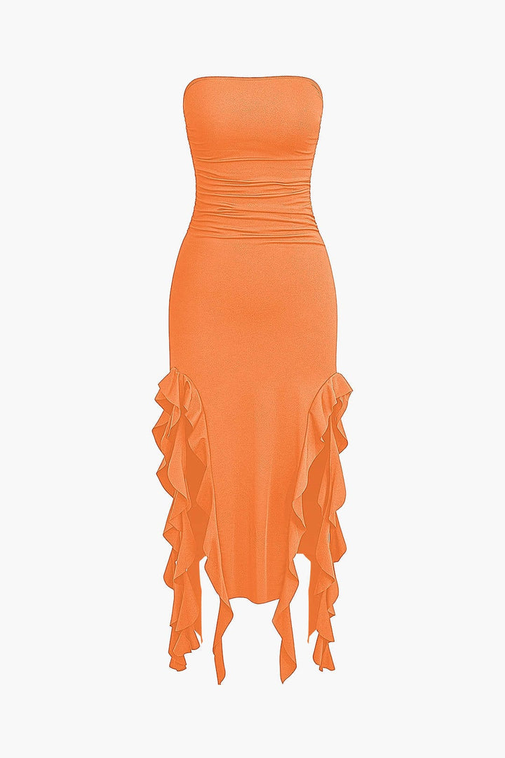 Sofia | Elegante Bandeau-Maxikleed met Volant-details – Tijdloze Raffinement