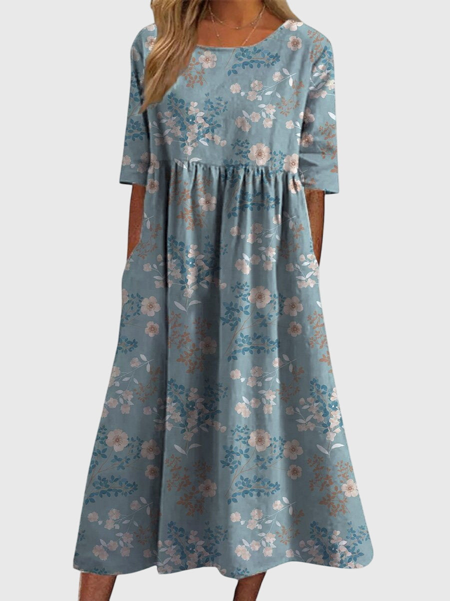 Brianna | Dames Vintage Bloemen Midi Jurk