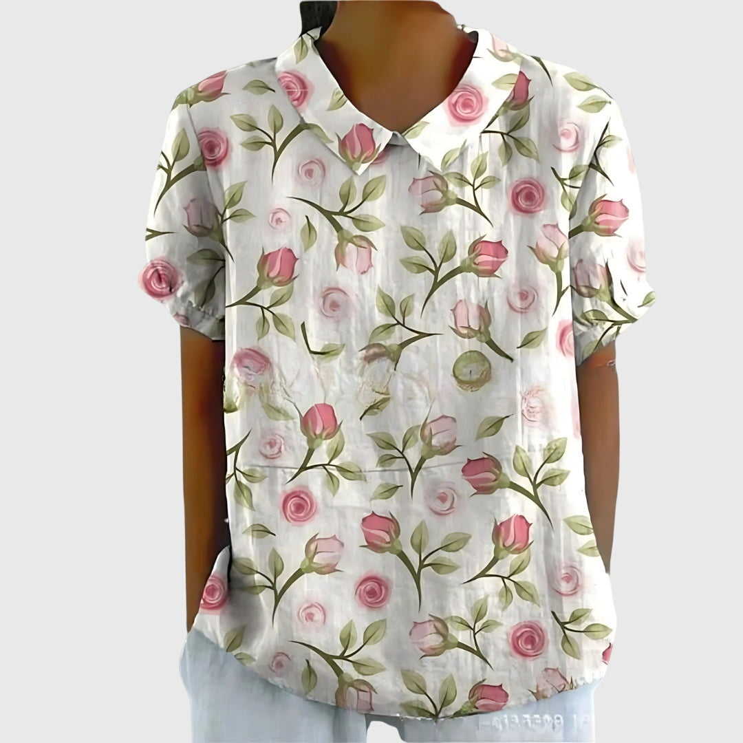 Ella | Damen Blumen Kragen Kurzarm Bluse