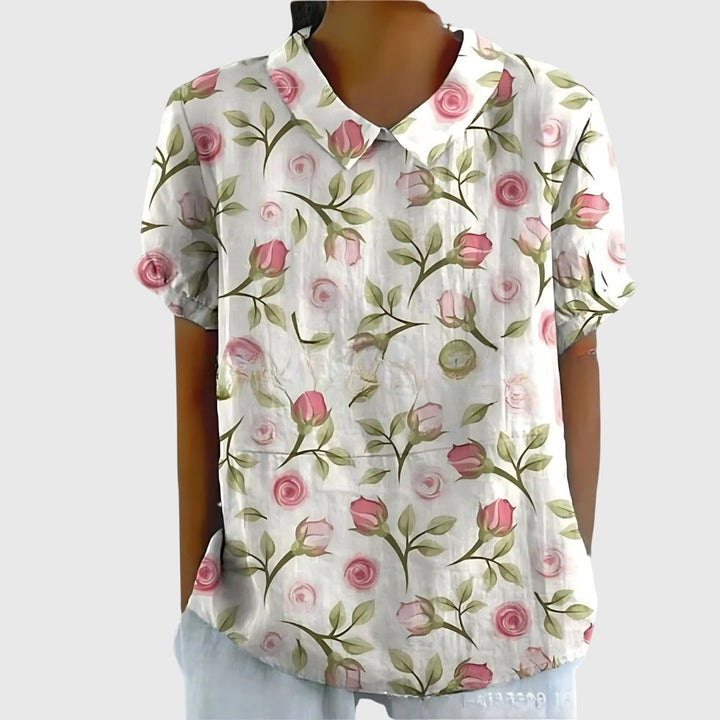 Ella | Damen Blumen Kragen Kurzarm Bluse