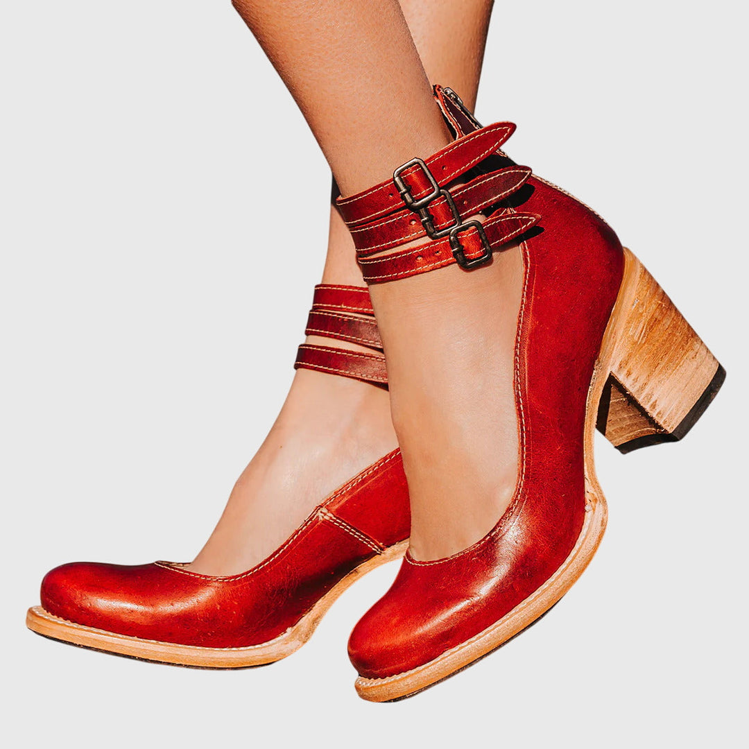 Bonnie | Damen Schnallenverschluss Knöchelriemen Stiefeletten mit Blockabsatz