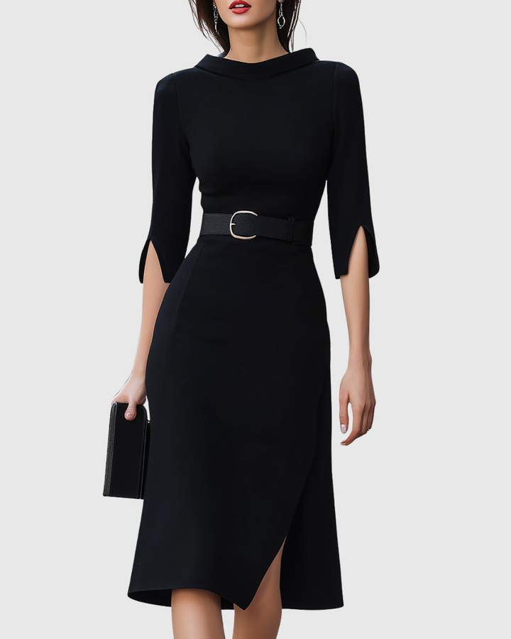 Catherine | Damen Midi-Kleid mit Taillengürtel