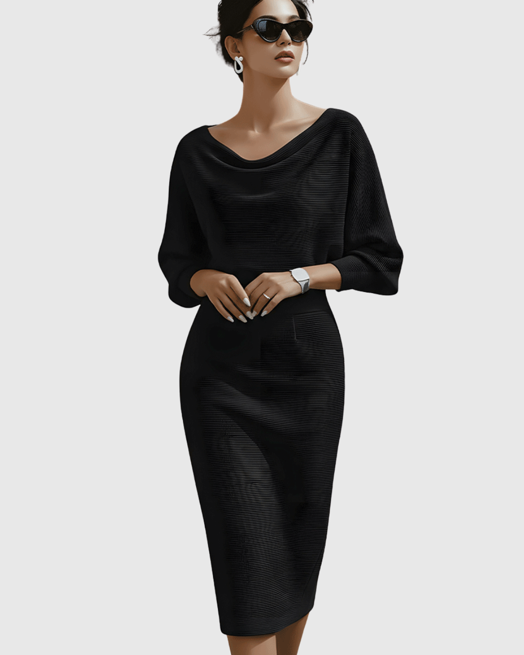 Kayla | Damen Drapiertes Gestricktes Midi-Kleid