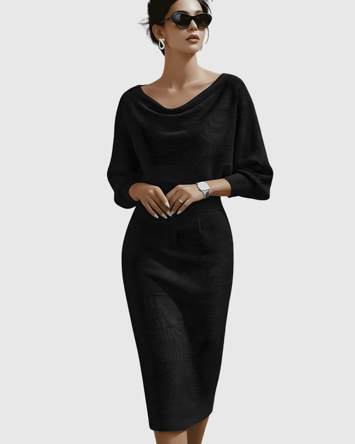 Kayla | Damen Drapiertes Gestricktes Midi-Kleid