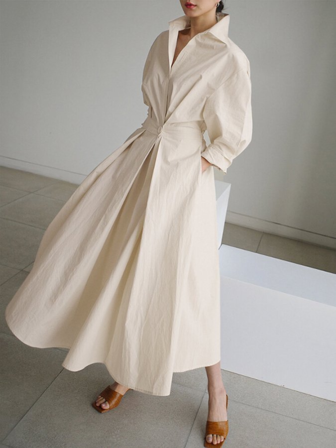 Faye | Damen Elegantes Hemdkleid mit Knopf und Taillengürtel