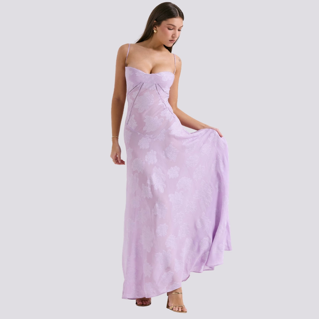 Maddy | Elegantes Damen-Maxikleid mit Spaghettiträgern & Blumenmuster