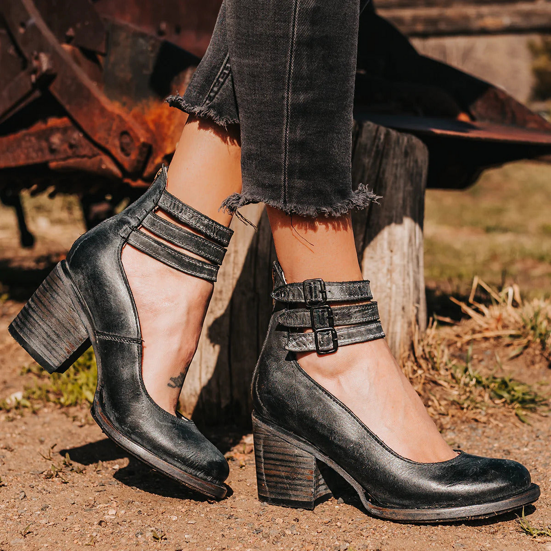 Bethany | Dames Gesp Band Blok Hak Schoenen