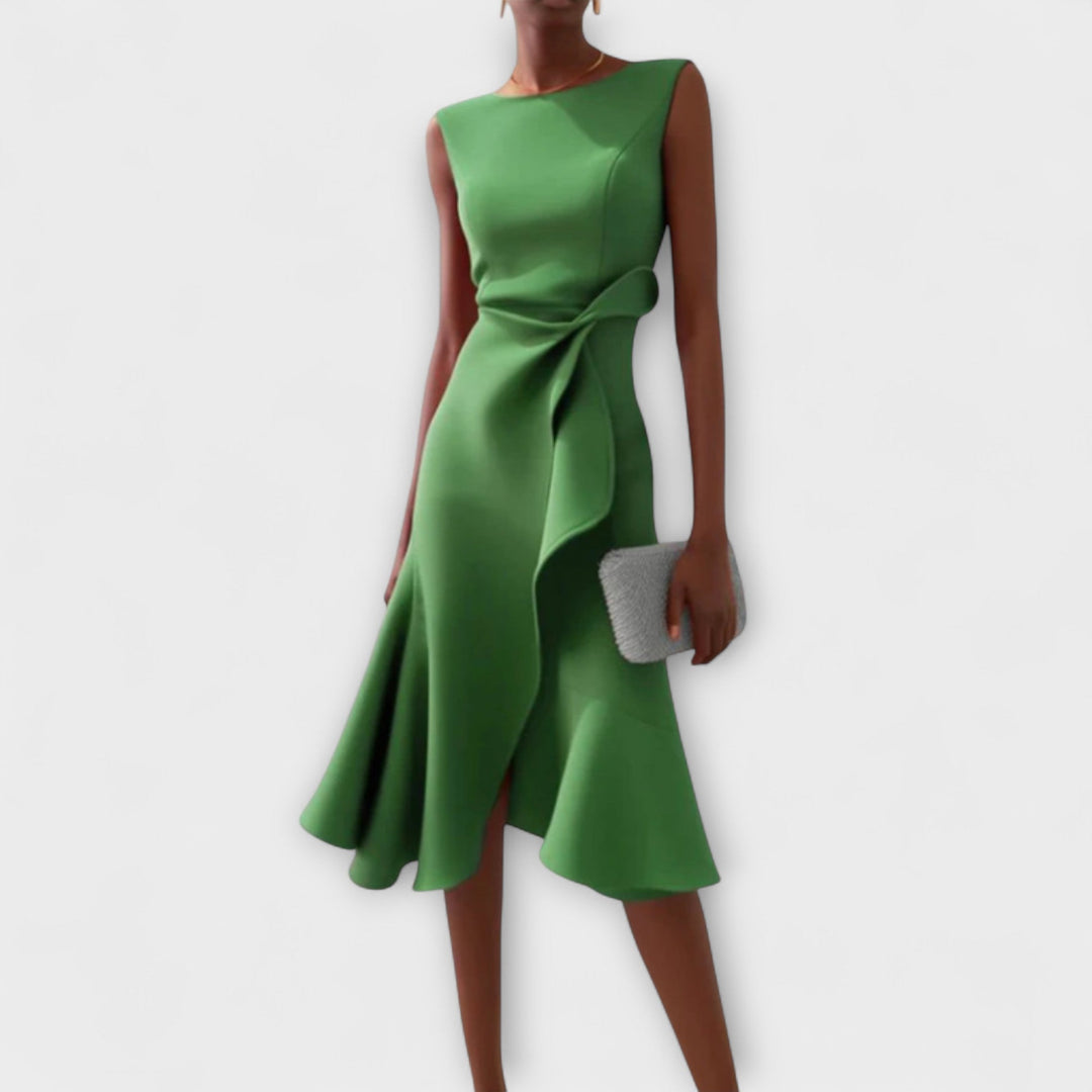 Sophia | Damen Elegantes ärmelloses Rüschen Midi Kleid