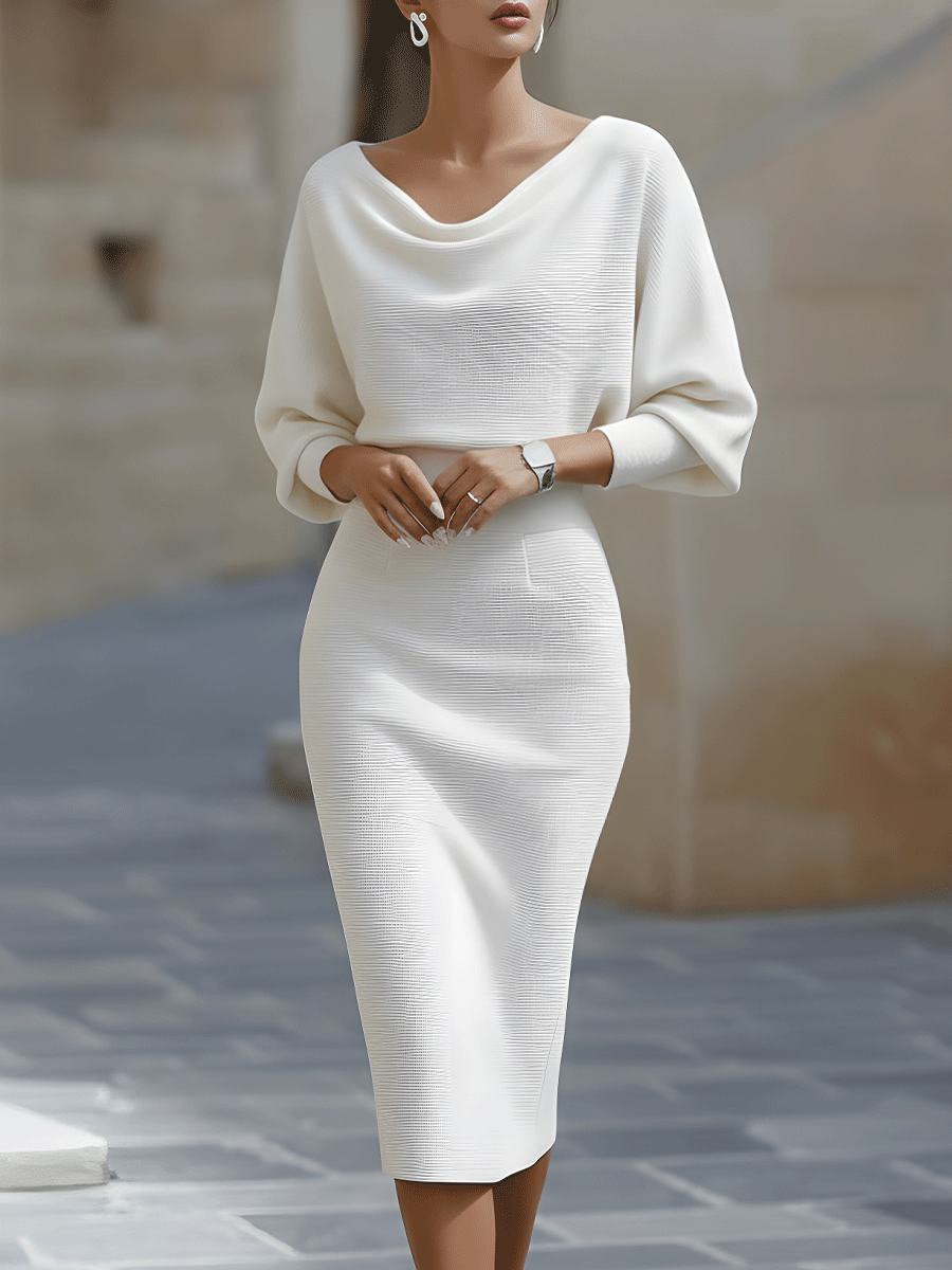 Paisley | Damen Stehkragen Fledermausärmel Midikleid Bodycon