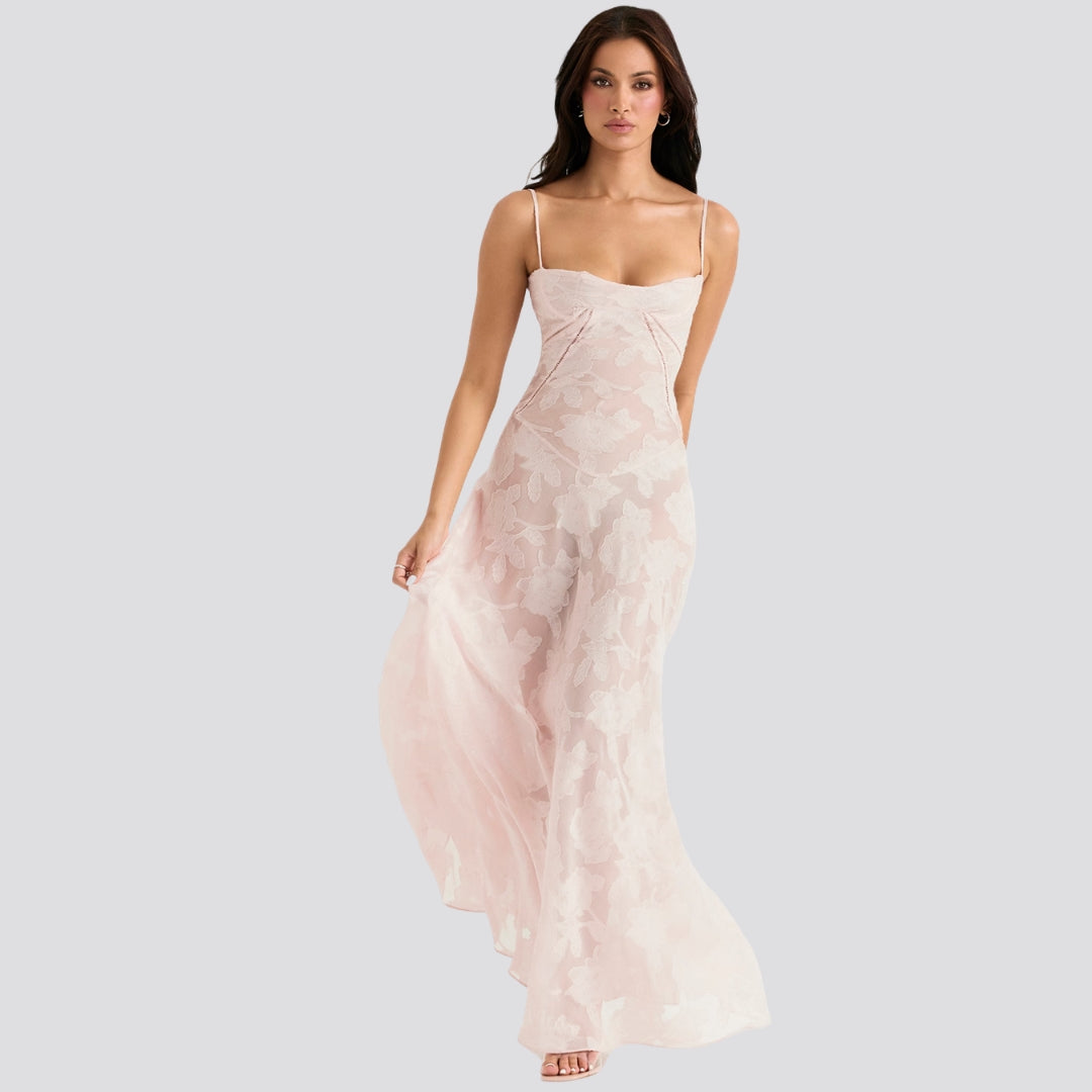 Maddy | Elegantes Damen-Maxikleid mit Spaghettiträgern & Blumenmuster