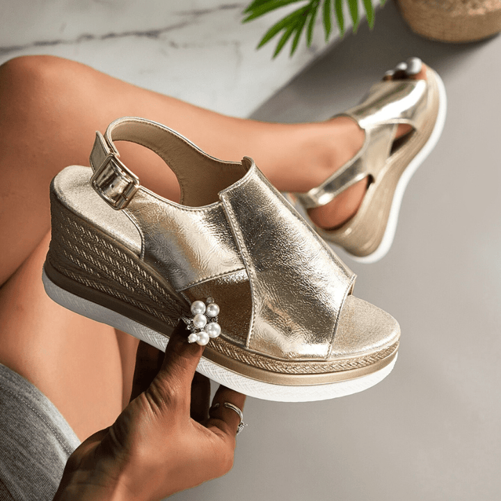 Charlotte | Dames Metallic Plateau Comfort Sandalen