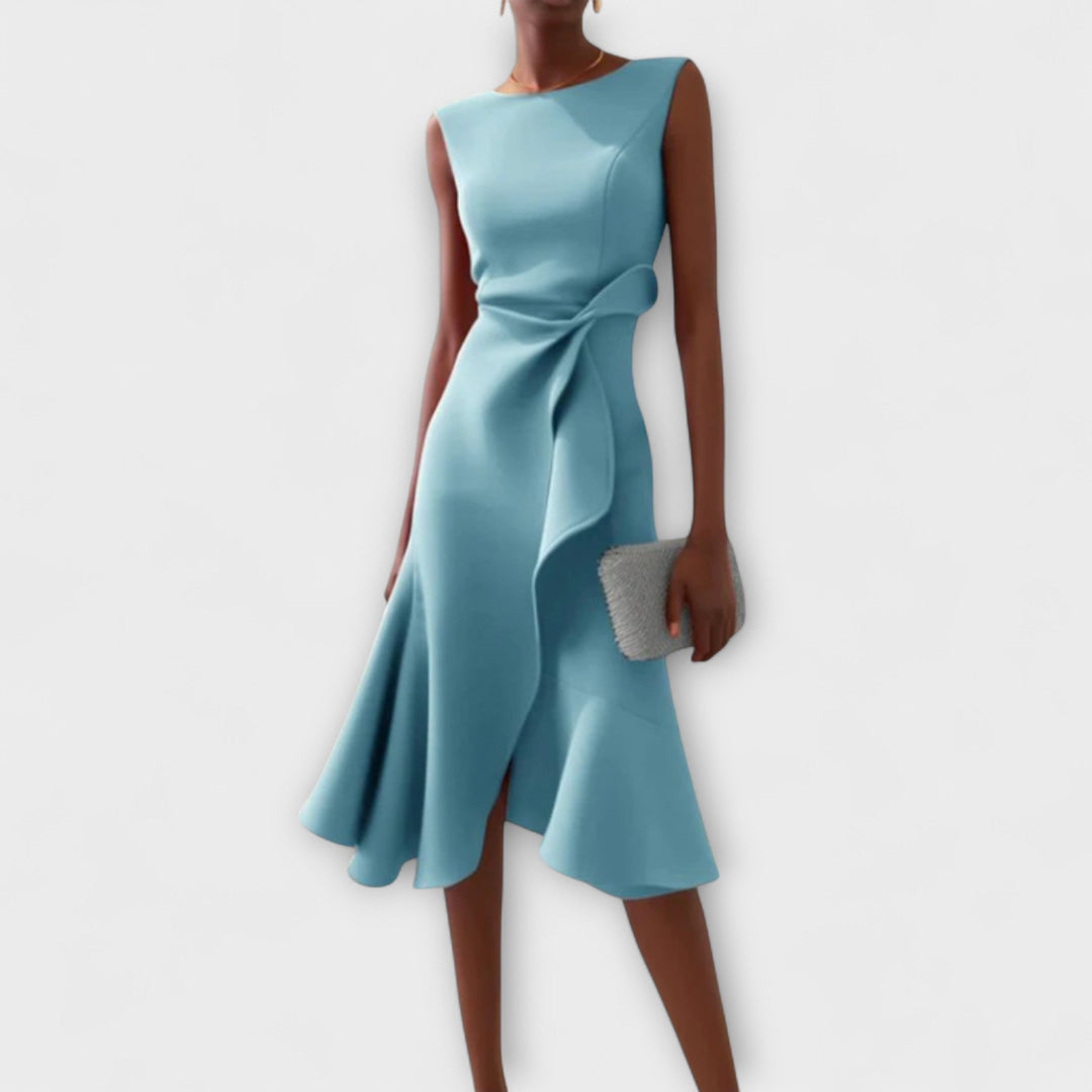 Sophia | Damen Elegantes ärmelloses Rüschen Midi Kleid