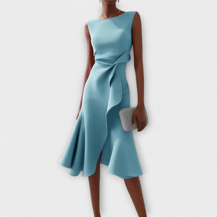Sophia | Damen Elegantes ärmelloses Rüschen Midi Kleid