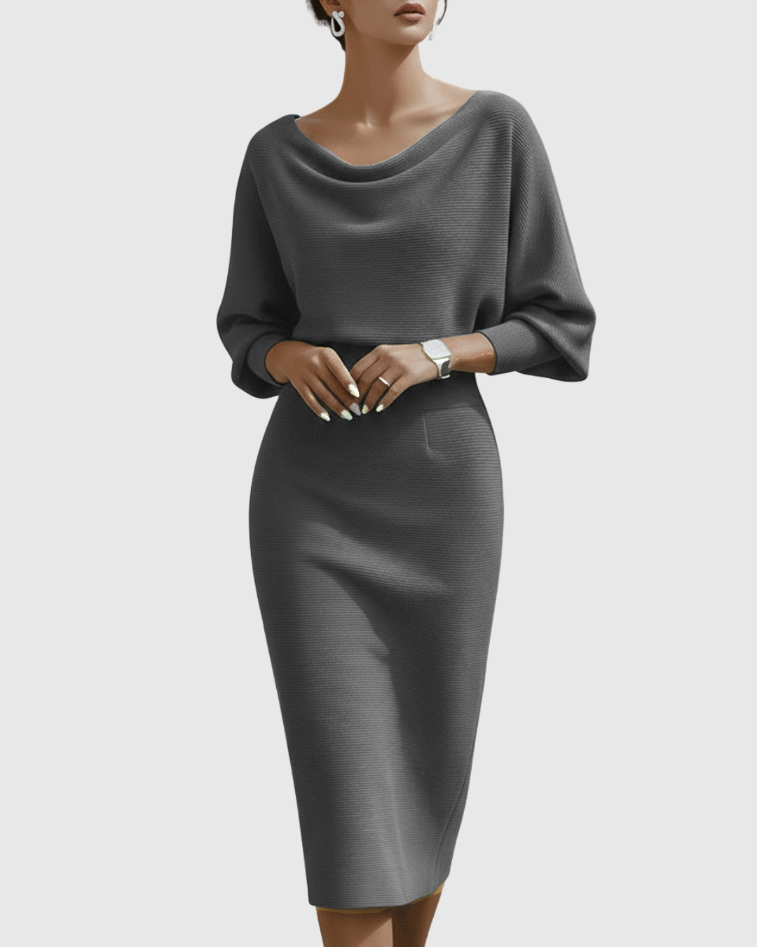 Kayla | Damen Drapiertes Gestricktes Midi-Kleid