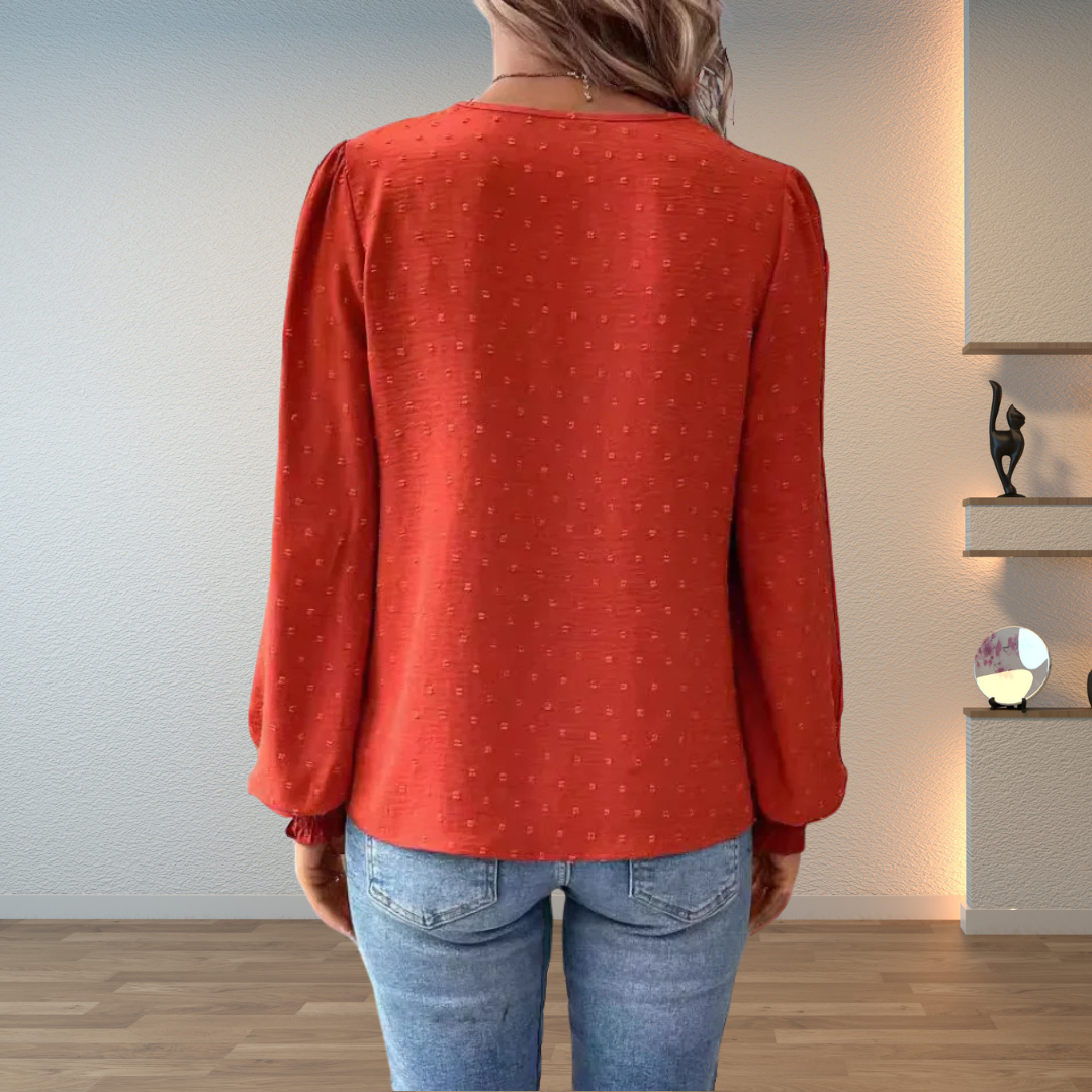 Lillian | Damen V-Ausschnitt Langarm Blusenoberteil mit Blumen-Details