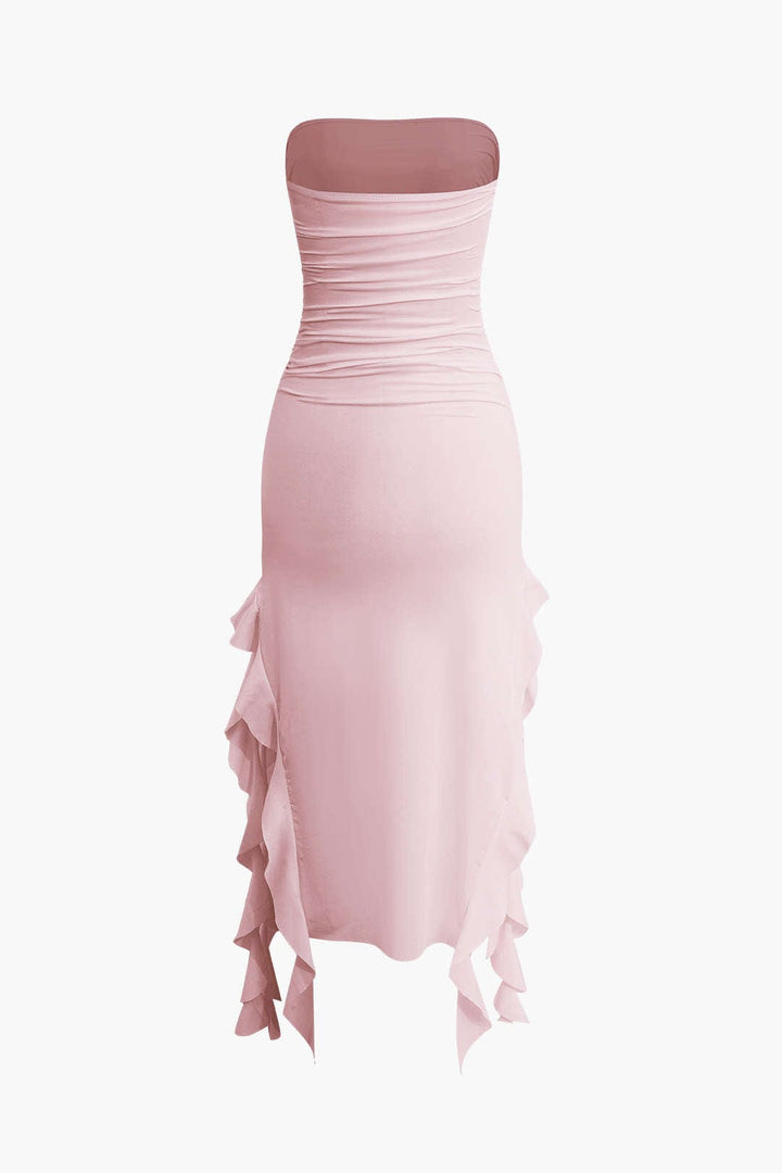 Sofia | Elegante Bandeau-Maxikleed met Volant-Details – Tijdloze Raffinement