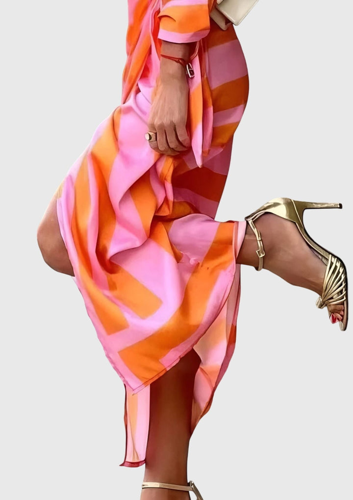 Faith | Damen Gestreiftes Wickel-Midi-Kleid