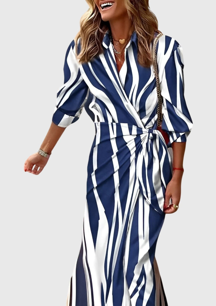 Faith | Damen Gestreiftes Wickel-Midi-Kleid