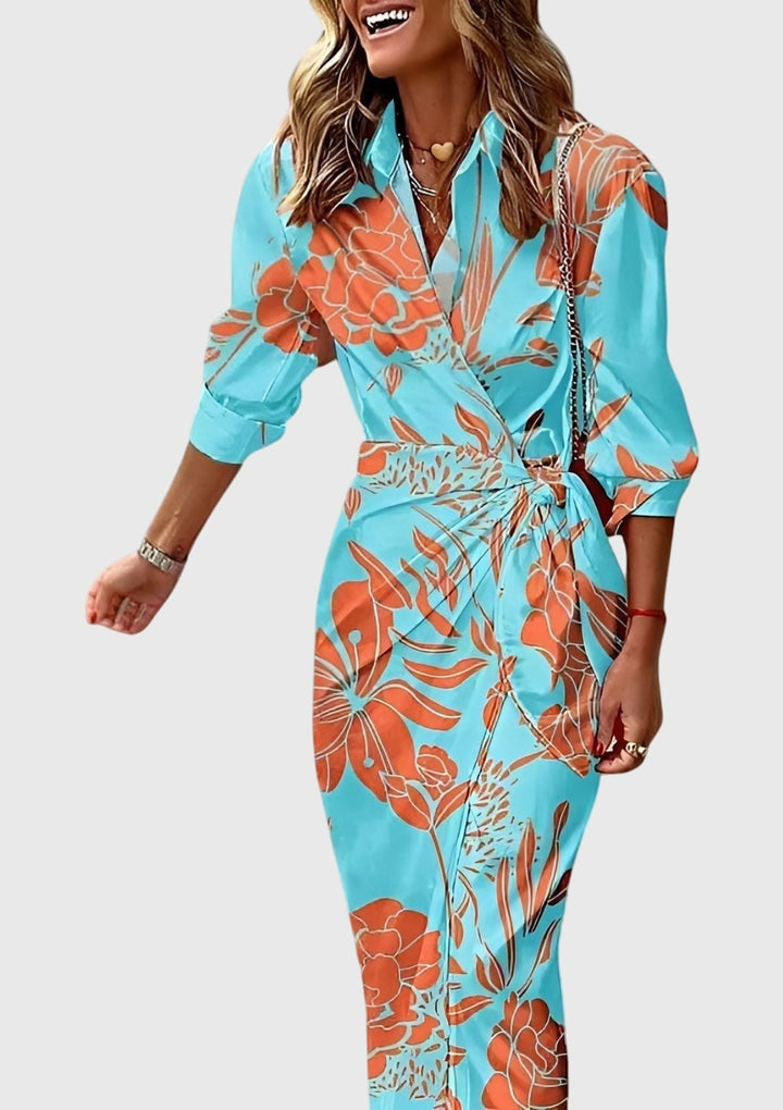 Faith | Damen Gestreiftes Wickel-Midi-Kleid