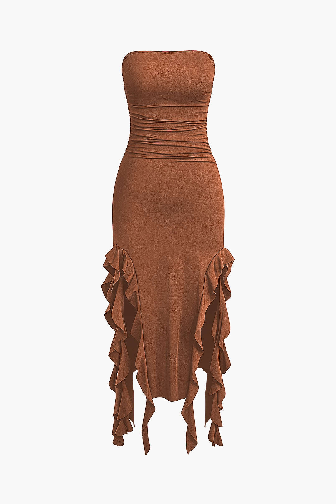 Sofia | Elegante Bandeau-Maxikleed met Volant-Details – Tijdloze Raffinement
