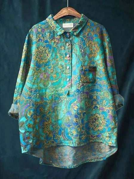 Bella | Dames Bloemen Knoop Voorkant Zak Blouse