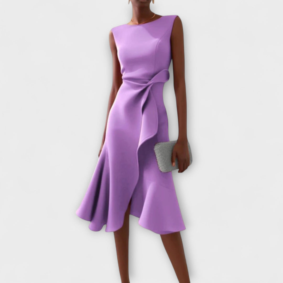 Sophia | Damen Elegantes ärmelloses Rüschen Midi Kleid