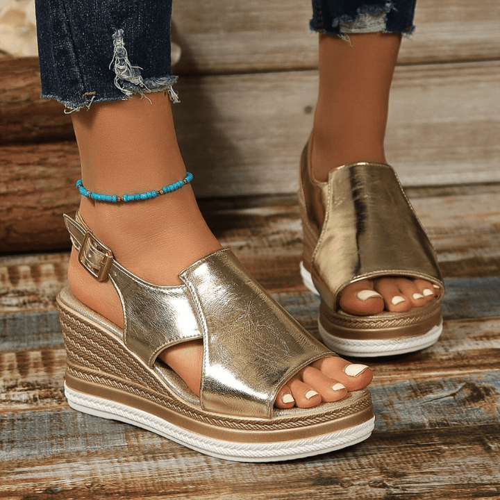 Charlotte | Dames Metallic Plateau Comfort Sandalen