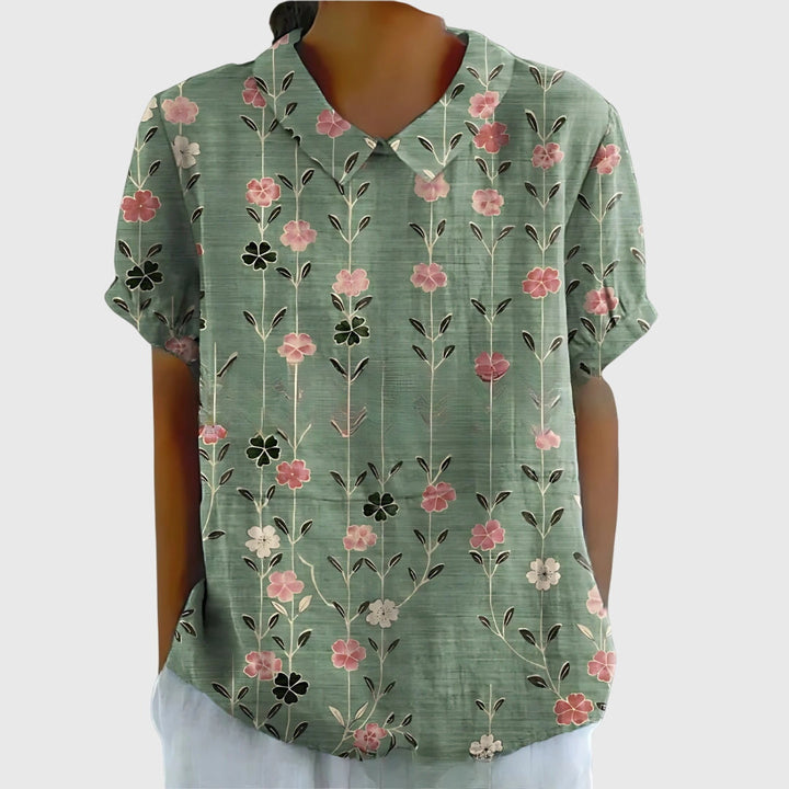 Ella | Damen Blumen Kragen Kurzarm Bluse