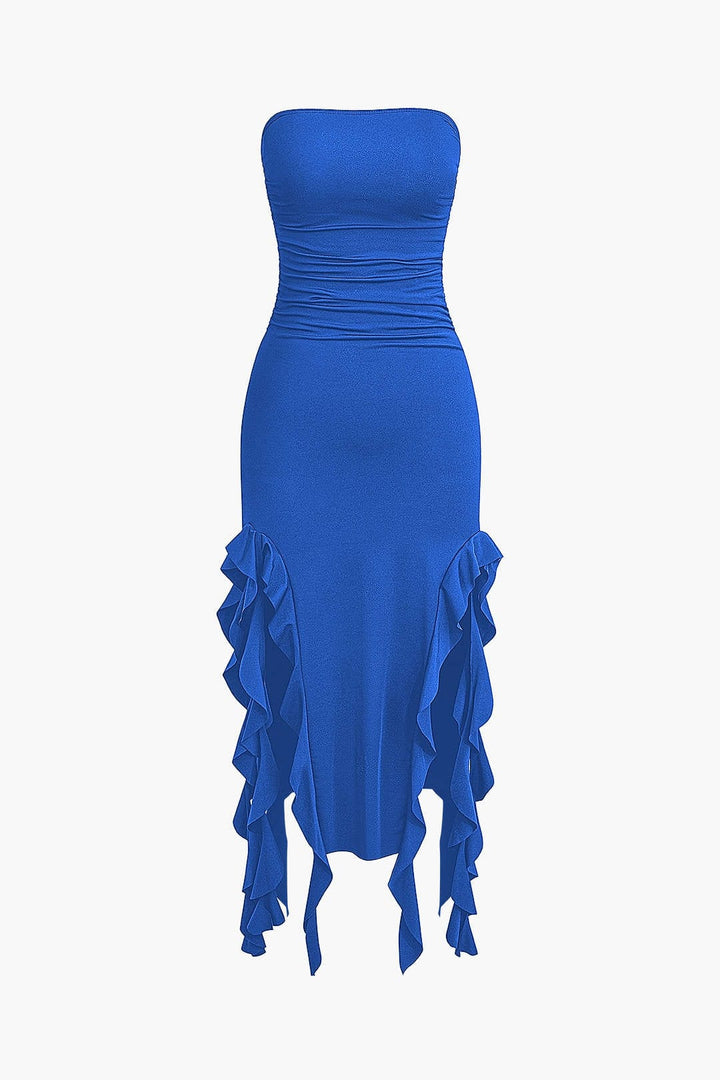 Sofia | Elegante Bandeau-Maxikleed met Volant-Details – Tijdloze Raffinement