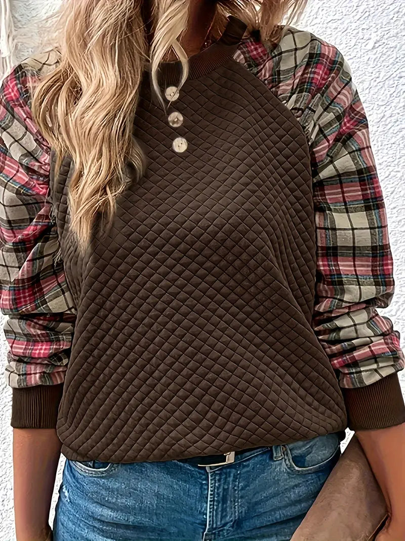 Babette™ Damenpullover mit Karierten Ärmeln
