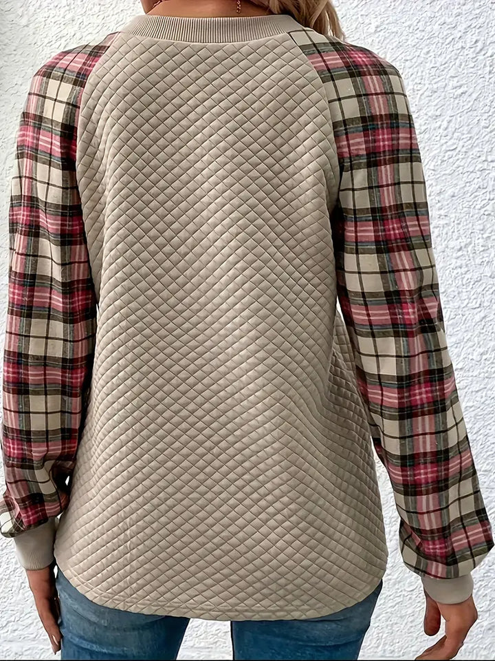 Babette™ Damenpullover mit Karierten Ärmeln