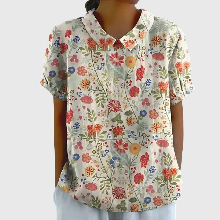 Ella | Damen Blumen Kragen Kurzarm Bluse