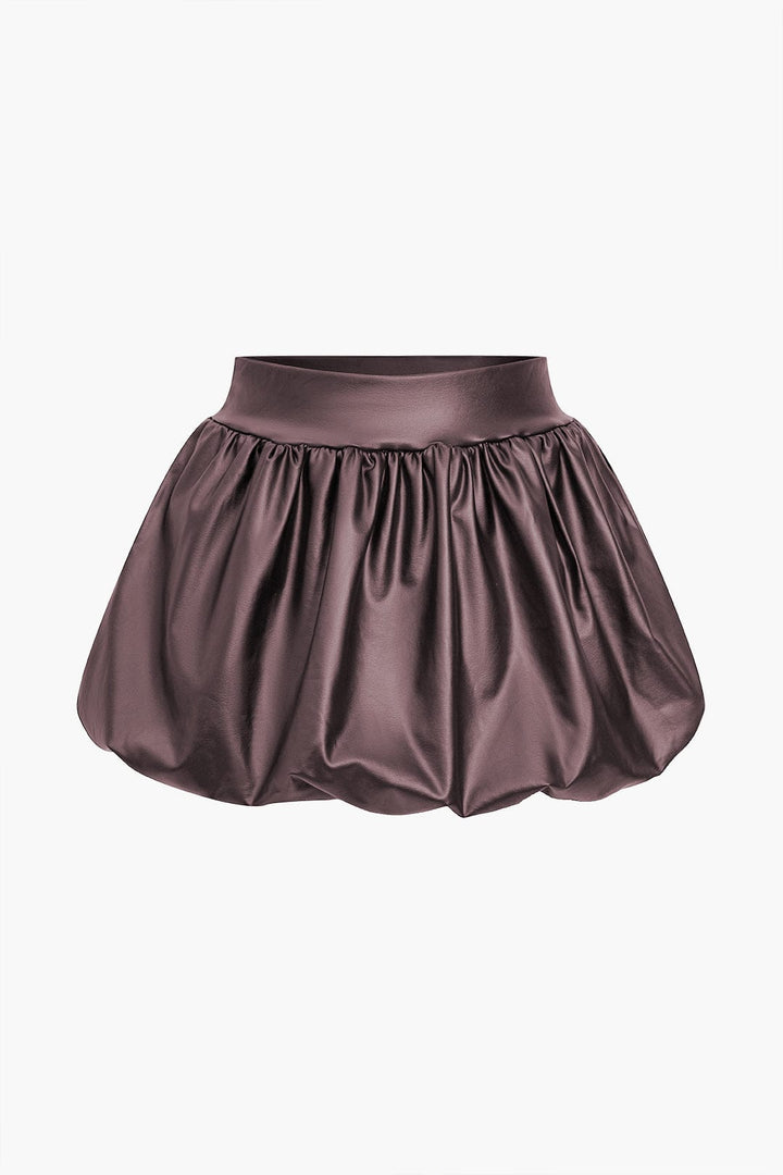 Cordula | Extravagantere Ballon-Minirok van Kunstleer met Elastische Tailleband