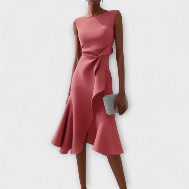 Sophia | Damen Elegantes ärmelloses Rüschen Midi Kleid