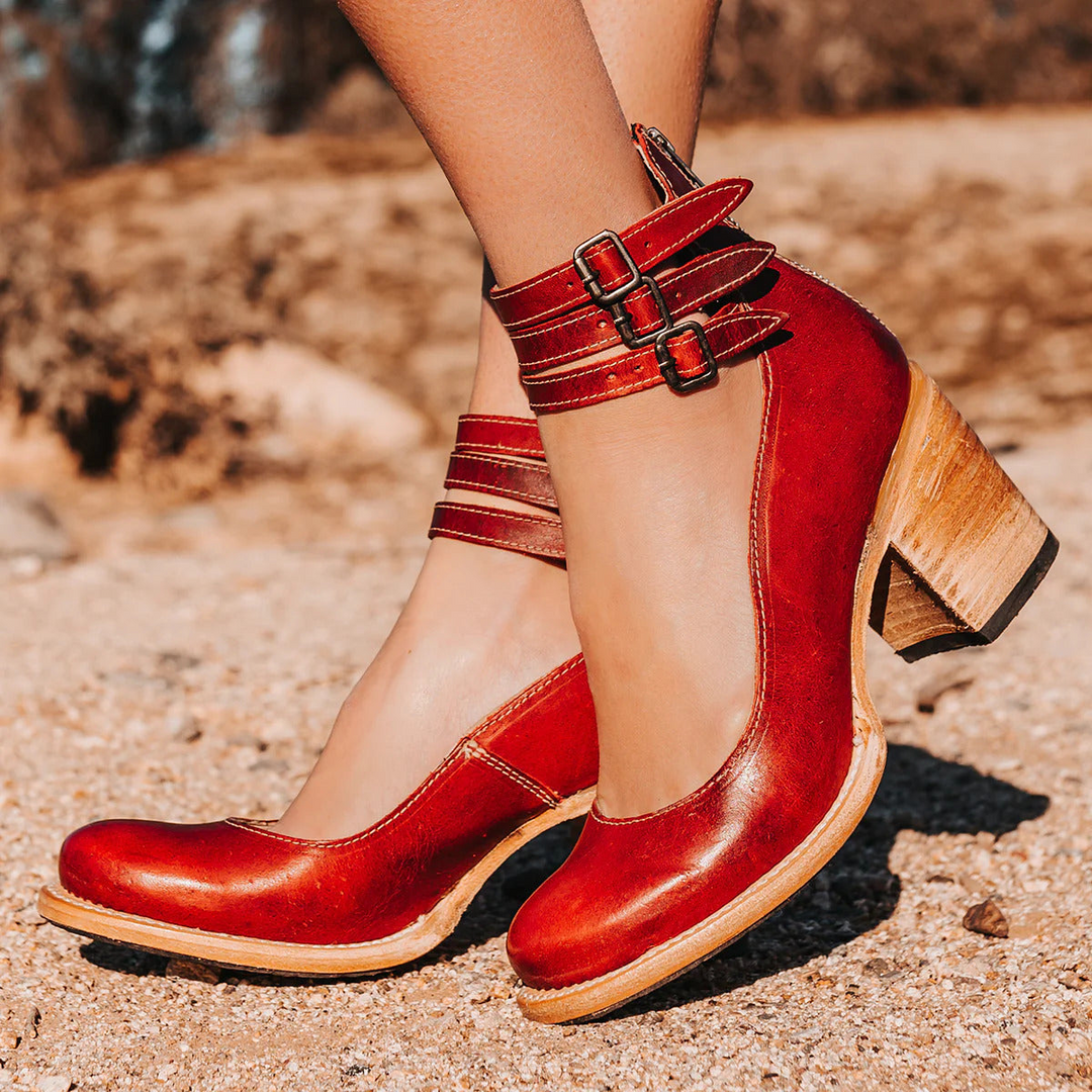 Bethany | Dames Gesp Band Blok Hak Schoenen