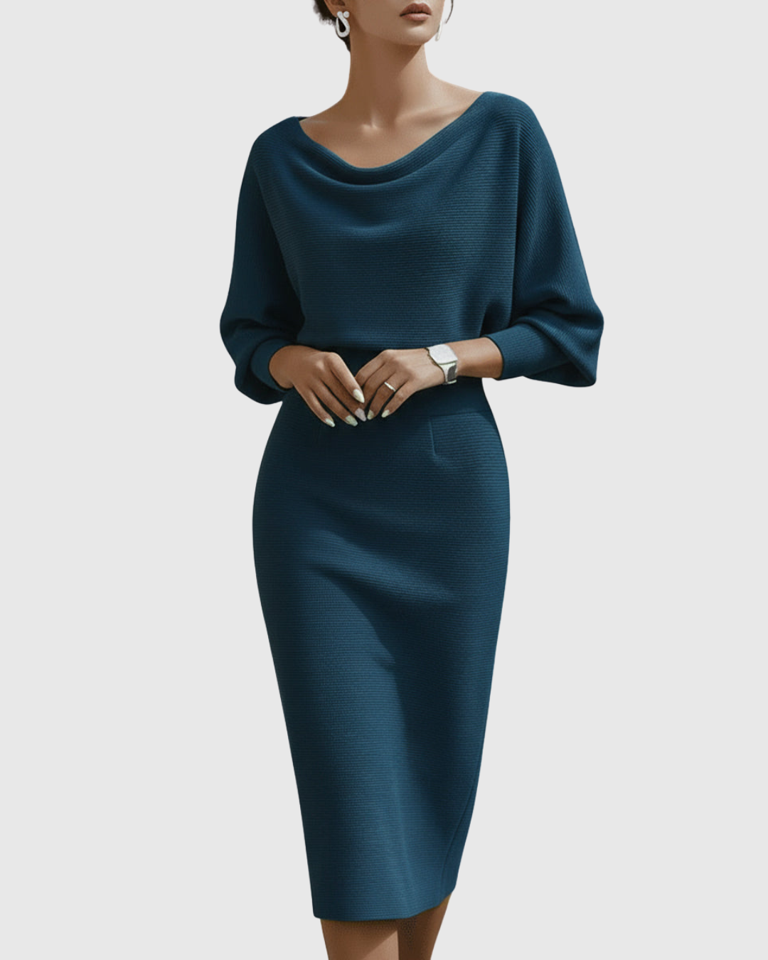 Kayla | Damen Drapiertes Gestricktes Midi-Kleid