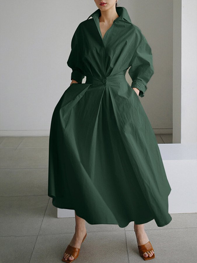 Faye | Damen Elegantes Hemdkleid mit Knopf und Taillengürtel