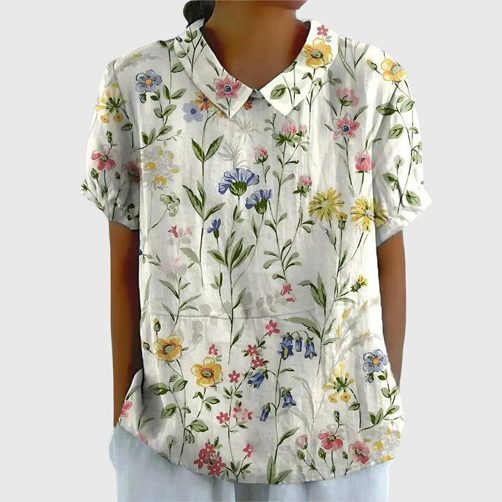 Ella | Damen Blumen Kragen Kurzarm Bluse