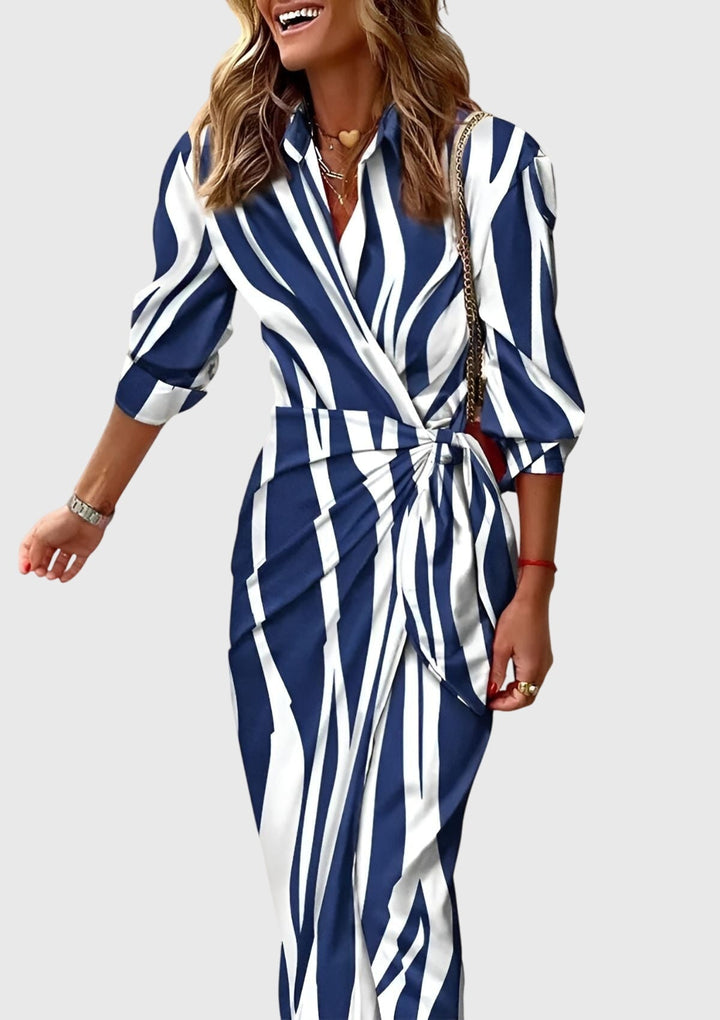 Faith | Damen Gestreiftes Wickel-Midi-Kleid