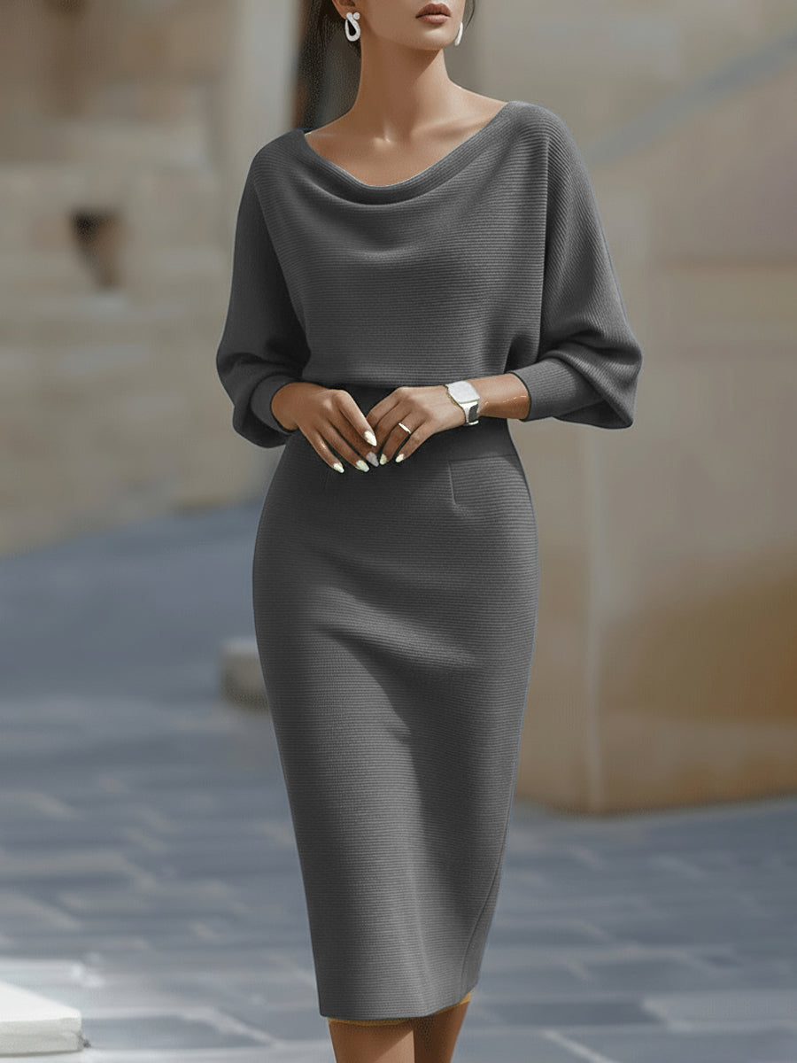Paisley | Damen Stehkragen Fledermausärmel Midikleid Bodycon