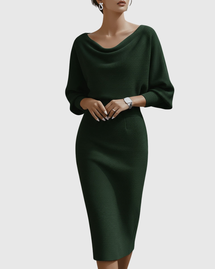 Kayla | Damen Drapiertes Gestricktes Midi-Kleid