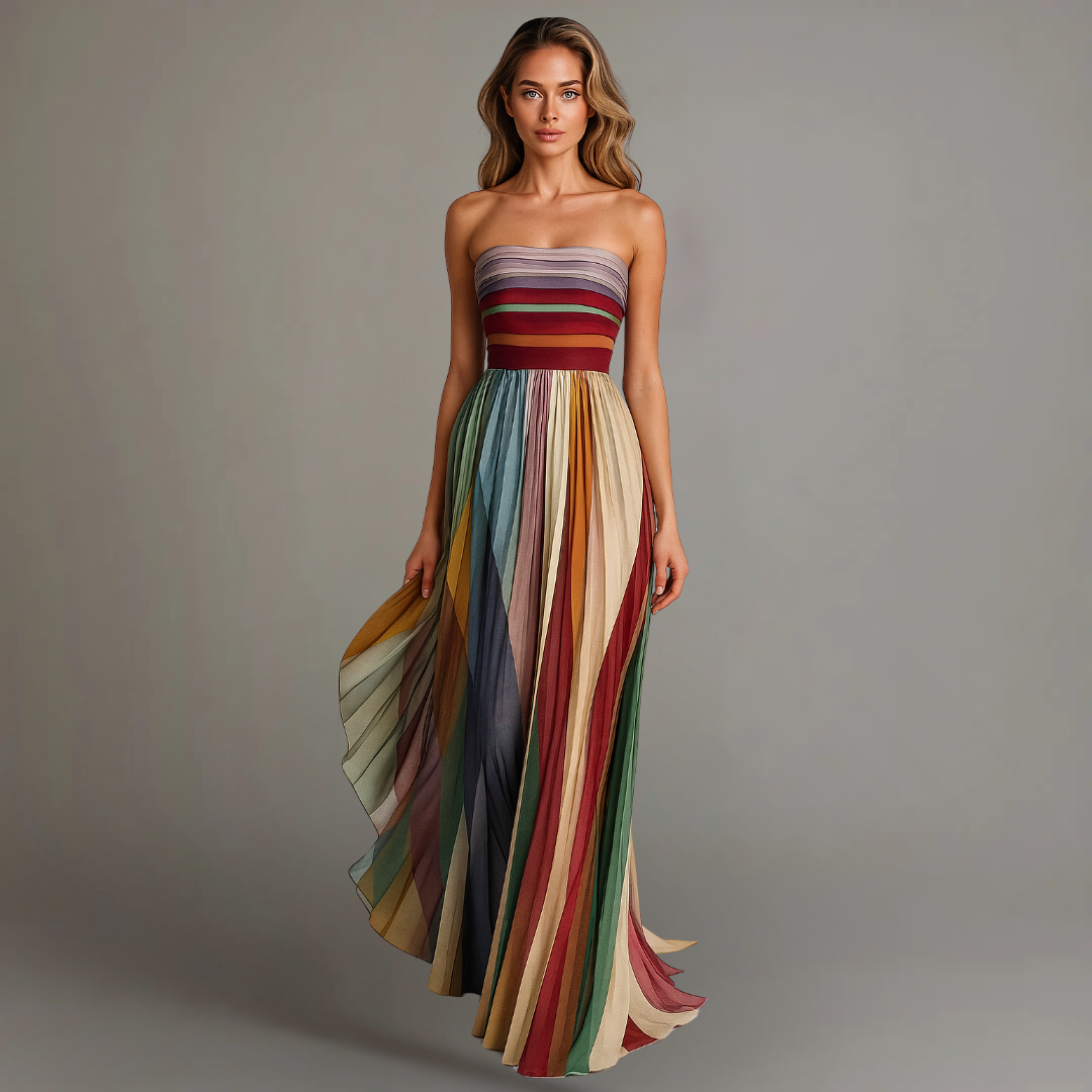 Gwen | Dames Straploos Geplooid Colorblock Maxi Jurk