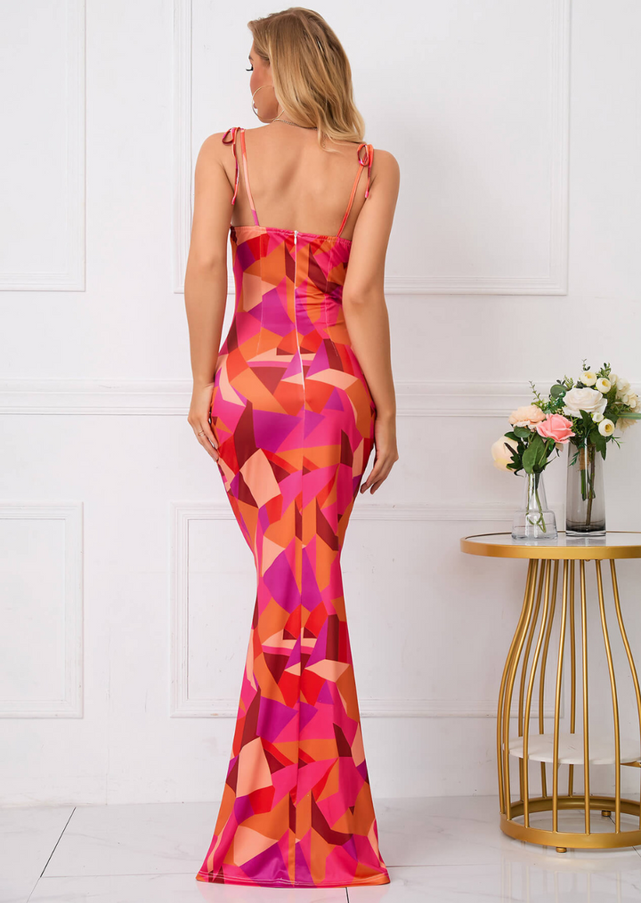 Figuuraccentuerende Maxikleed met Bloemenpatroon en Strikdetails – vrouwelijke zomerdroom