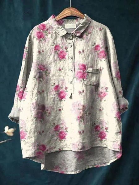 Bella | Dames Bloemen Knoop Voorkant Zak Blouse