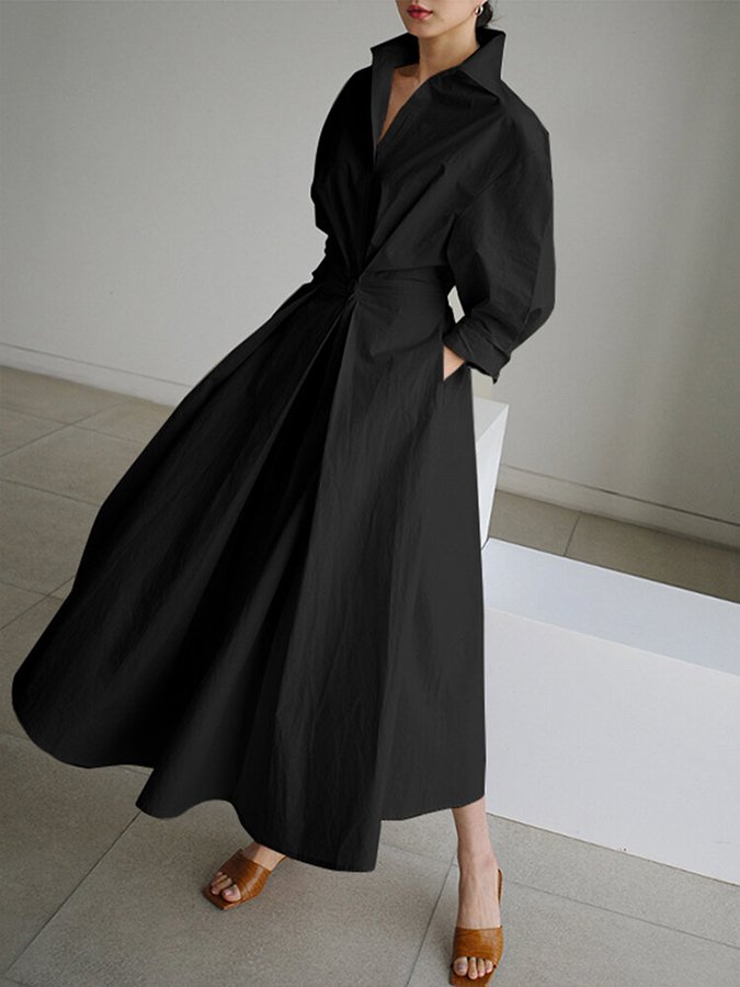 Faye | Damen Elegantes Hemdkleid mit Knopf und Taillengürtel