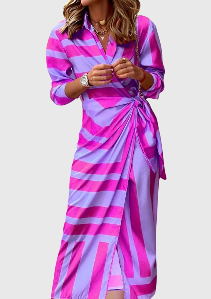 Faith | Damen Gestreiftes Wickel-Midi-Kleid