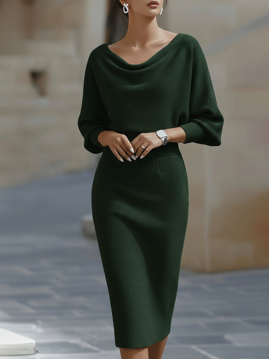 Paisley | Damen Stehkragen Fledermausärmel Midikleid Bodycon