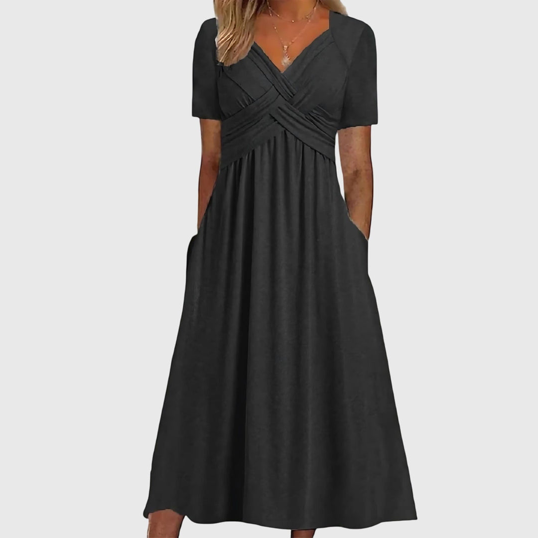 Casey | Damen V-Ausschnitt Fließendes Midi Kleid